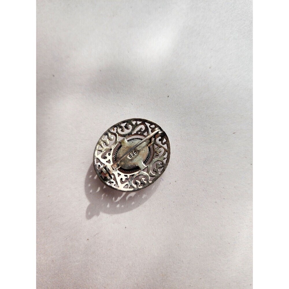 Vintage .925 Stamped Sterling Silver Mother Of Pearl Filigree Brooch Pin Cut Out - Picture 4 of 8